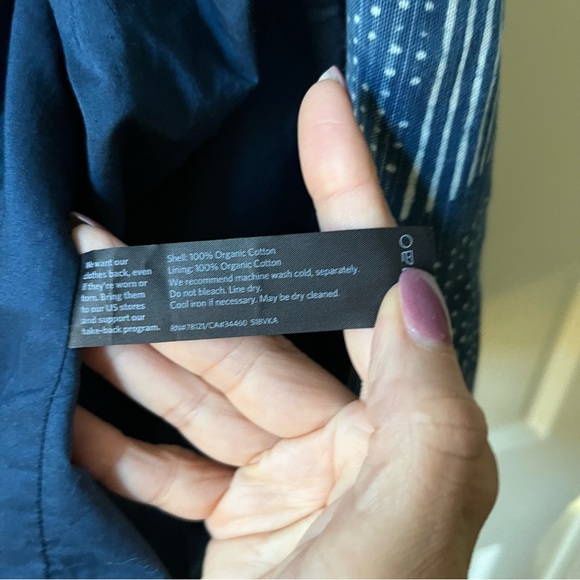 Eileen Fisher Hand-Printed Indigo Organic Cotton Round Neck Jacket Blue - Picture 5 of 6